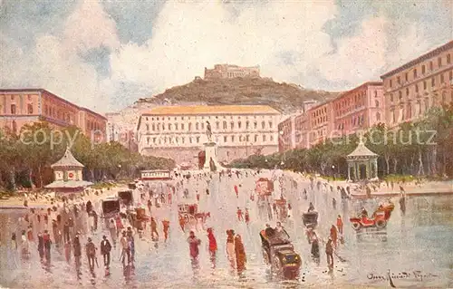 AK / Ansichtskarte Napoli_Neapel Piazza Municipio Monumento Vittorio Emanuele Kuenstlerkarte Napoli Neapel