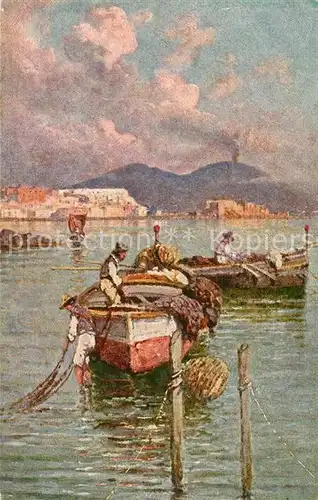 AK / Ansichtskarte Napoli_Neapel Vesuvio con barche Fischerboot Vulkan Vesuv Kuenstlerkarte Napoli Neapel