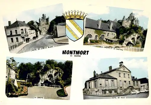 AK / Ansichtskarte Montmort Lucy Hotel du Cheval Blanc La Grotte Le Chateau Hotel de Ville Montmort Lucy