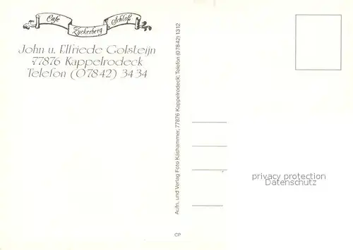 AK / Ansichtskarte Kappelrodeck Cafe Zuckerberg Schloss Kappelrodeck