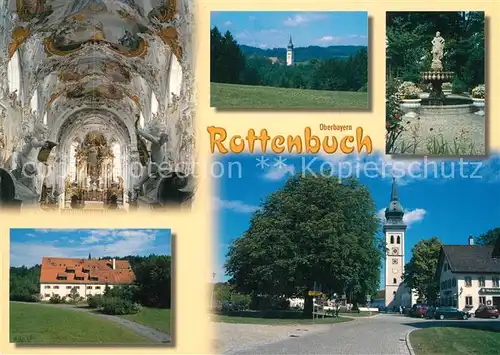 AK / Ansichtskarte Rottenbuch_Oberbayern Ehem Stiftskirche Park Brunnen Strassenpartie Rottenbuch Oberbayern
