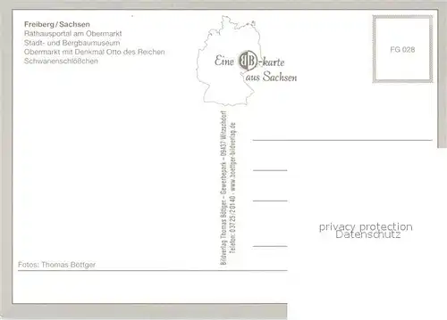 AK / Ansichtskarte Freiberg_Sachsen Rathausportal Obermarkt Schwanenschloesschen Freiberg Sachsen