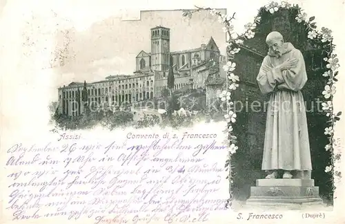 AK / Ansichtskarte Assisi_Umbria Convento di San Francesco Statua Monumento Assisi Umbria