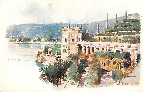 AK / Ansichtskarte Isola_Bella_Lago_Maggiore Panorama Kuenstlerkarte Isola_Bella_Lago_Maggiore