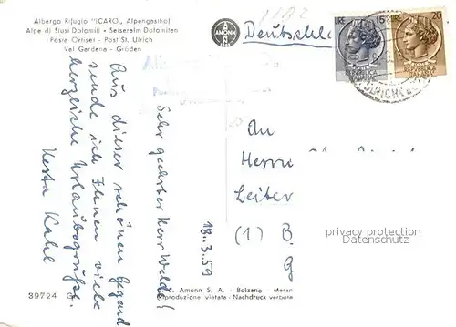 AK / Ansichtskarte Groeden Albergo Rifugio Icaro Alpengasthof Groeden