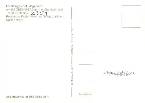 AK / Ansichtskarte Obernberg_Inn Forellengasthof Jaegerwirt Obernberg Inn