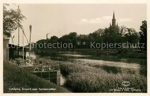 AK / Ansichtskarte Lidkoeping aelvparti med Terass cafeet Lidkoeping