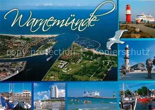 AK / Ansichtskarte Warnemuende_Ostseebad Fliegeraufnahme Leuchtturm Dampfer Warnemuende_Ostseebad