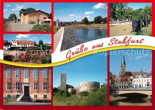 AK / Ansichtskarte Stassfurt Bahnhof Rathaus Bodebruecke Marienkirche Stassfurt