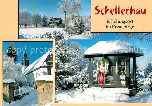AK / Ansichtskarte Schellerhau Dorfkirche Wandertreff Engel Bergmann Schellerhau