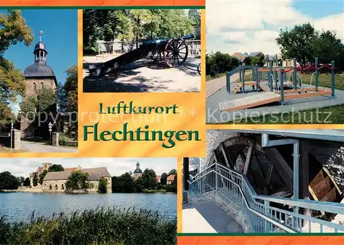 AK / Ansichtskarte Flechtingen Kirche Kanonenplatz Spielplatz Wasserschloss Wassermuehle Flechtingen
