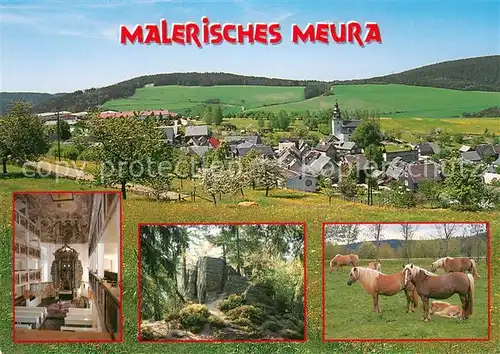 AK / Ansichtskarte Meura Panorama Dorfkirche Meurasteine Haflinger Gestuet Reiterhof Meura