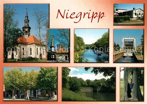 AK / Ansichtskarte Niegripp Kirche Niegripper Altkanal Neue Schleuse Poststelle Alte Schleuse Niegripp