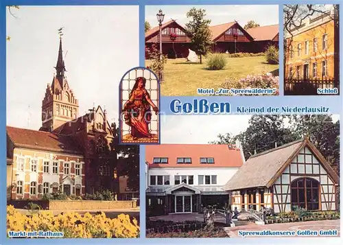 AK / Ansichtskarte Golssen Motel Zur Spreewaeldlerin Schloss Markt Rathaus  Golssen