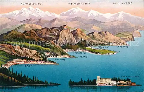 AK / Ansichtskarte Lago_di_Garda Adamello Presanella Baselga Salo Gardone Fasano Gargnano Isola del Garda Lago_di_Garda
