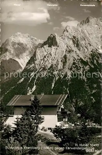 AK / Ansichtskarte St_Anton_Kranzberg Gaestehaus Pension gegen Karwendelgebirge Huber Karte 10490 St_Anton_Kranzberg