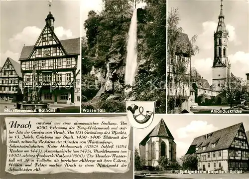 AK / Ansichtskarte Urach_Schwarzwald Marktbrunnen Rathaus Wasserfall Amanduskirche Kapelle Spital Urach Schwarzwald