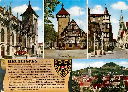 AK / Ansichtskarte Reutlingen_Tuebingen Tuebinger Tor Lindenbrunnen Marienkirche Reutlingen Tuebingen
