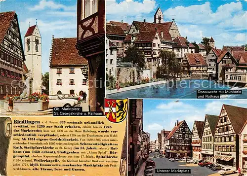 AK / Ansichtskarte Riedlingen_Donau Rathaus Marktplatz Donauwehr Riedlingen Donau