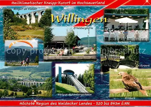 AK / Ansichtskarte Willingen_Sauerland Minigolf Viadukt Kurkonzert Weltcup Muehlenbergschanze Wildpark Willingen_Sauerland