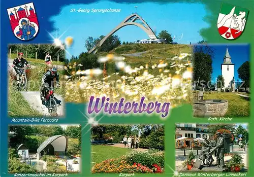 AK / Ansichtskarte Winterberg_Hochsauerland Schanze Kurpark Denkmal Linnenkerl Winterberg_Hochsauerland