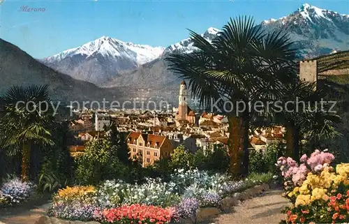 AK / Ansichtskarte Meran_Merano Kurpromenade Palmen Blick zur Texelgruppe Meran Merano