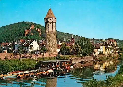 AK / Ansichtskarte Wertheim_Main Schloss Turm Bootsanlegestelle Panorama Wertheim Main
