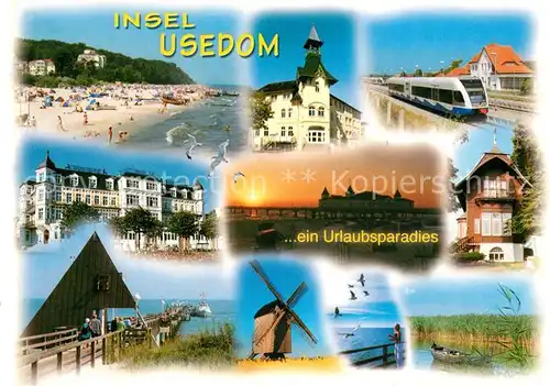 AK / Ansichtskarte Usedom Windmuehle Seebruecke Strand Seebaederhaeuser Usedom