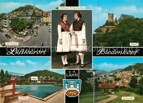 AK / Ansichtskarte Biedenkopf Freibad Schloss Marktplatz Panorama Biedenkopf