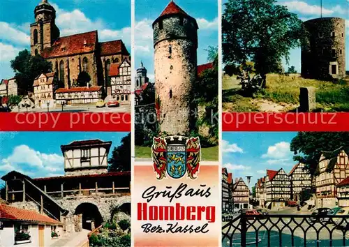 AK / Ansichtskarte Homberg_Efze Kirche Stadtturm Aussichtsturm Stadtmauer Fachwerkhaeuser Homberg Efze