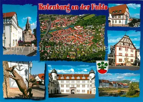 AK / Ansichtskarte Rotenburg_Fulda Fliegeraufnahme Denkmal Schloss Rathaus Kirche Rotenburg Fulda