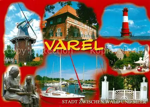AK / Ansichtskarte Varel_Jadebusen Leuchtturm Windmuehle Hafen Denkmal Cafe Varel Jadebusen