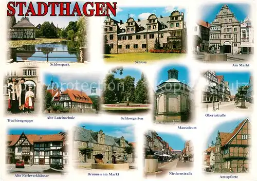 AK / Ansichtskarte Stadthagen Schlosspark Schloss Markt Trachtengruppe Lateinschule Mausoleum Stadthagen