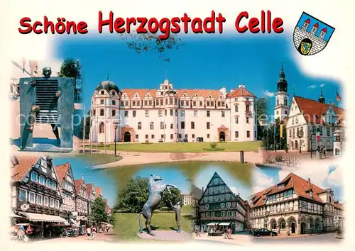 AK / Ansichtskarte Celle_Niedersachsen Schloss Fachwerkhaeuser Denkmaeler Kirche Marktplatz Celle_Niedersachsen