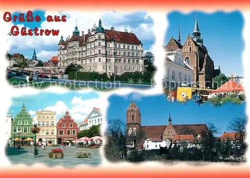 AK / Ansichtskarte Guestrow_Mecklenburg_Vorpommern Rathaus Kirche Marktplatz Schloss Dom Guestrow_Mecklenburg