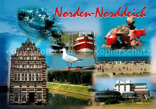 AK / Ansichtskarte Norden_Norddeich_Ostfriesland Strand Rathaus Norden_Norddeich