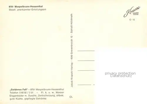 Hessenthal_Spessart Gasthaus Goldenes Fass  Hessenthal Spessart