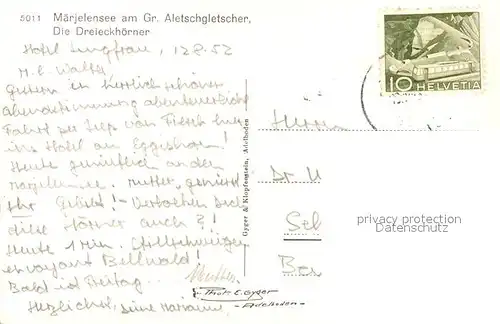 AK / Ansichtskarte Maerjelensee Gr. Aletschgletscher Dreieickhoerner Maerjelensee