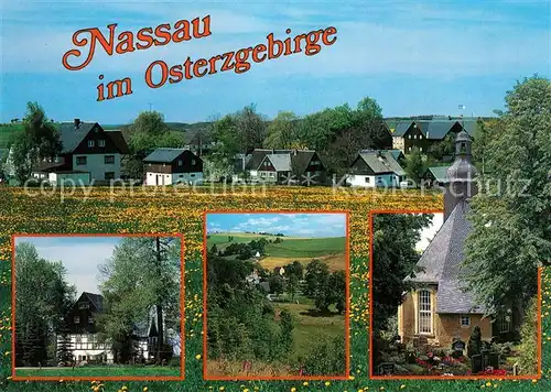 AK / Ansichtskarte Nassau_Erzgebirge Oberdorf Fachwerkhaus Kirche Nassau Erzgebirge