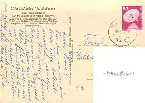 AK / Ansichtskarte Marienthal_Westerwald Waldhotel Imhaeuser Marienthal_Westerwald