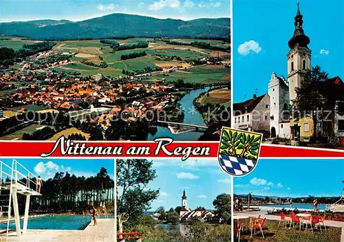 AK / Ansichtskarte Nittenau mit Fluss Regen Fliegeraufnahme Kirche Freibad Nittenau