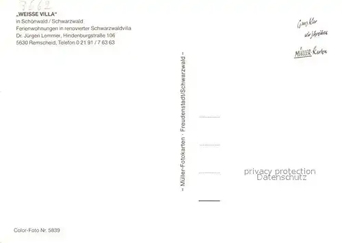 AK / Ansichtskarte Schoenwald_Schwarzwald Schwarzwaldvilla Weisse Villa Ferienwohnungen Schoenwald Schwarzwald