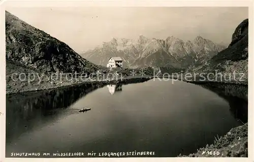 AK / Ansichtskarte Fieberbrunn_Tirol Schutzhaus am Wildseeloder mit Leogangersteinberge Bergsee Kitzbueheler Alpen Fieberbrunn Tirol