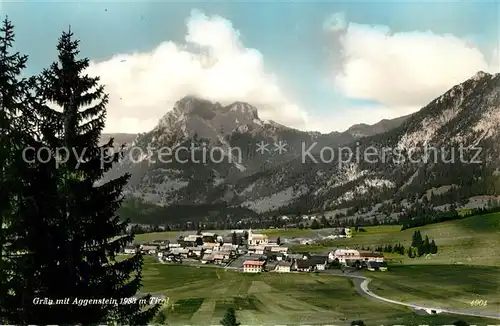 AK / Ansichtskarte Graeu Panorama mit Blick zum Aggenstein Allgaeuer Alpen Graeu
