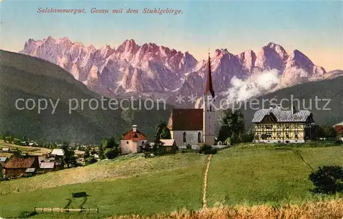 AK / Ansichtskarte Gosau_Oberoesterreich Ortsansicht mit Kirche Stuhlgebirge Gosau_Oberoesterreich