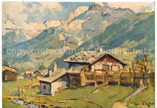 AK / Ansichtskarte Stubaital Ortsansicht mit Alpen Korn Kuenstlerkarte Stubaital
