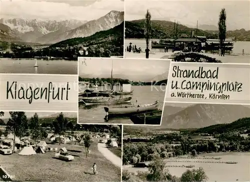 AK / Ansichtskarte Klagenfurt_Woerthersee Strandbad Campingplatz Schiffsanleger Alpenblick Klagenfurt_Woerthersee
