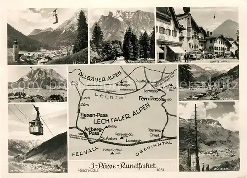 AK / Ansichtskarte Lech_Vorarlberg 3 Paesse Rundfahrt Lechtaler Alpen Landkarte Lech Vorarlberg