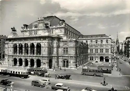 AK / Ansichtskarte Wien Staatsoper mit Kaerntnerstrasse Strassenbahn Pferdekutsche Bus Wien