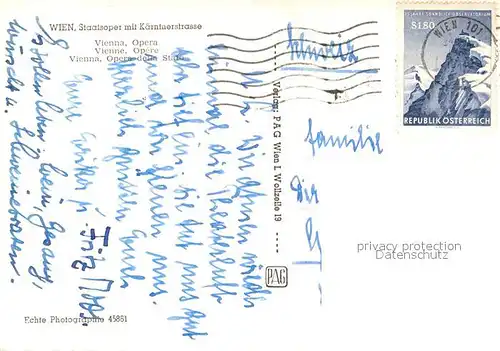 AK / Ansichtskarte Wien Staatsoper mit Kaerntnerstrasse Strassenbahn Pferdekutsche Bus Wien